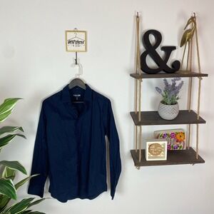 Express Men's 1MX Navy Blue Button Down Dress Shirt